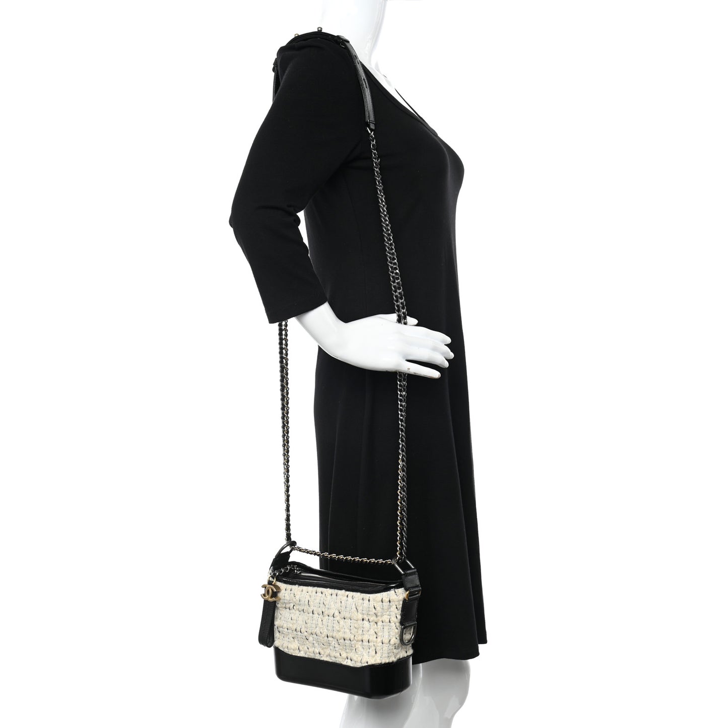 Tweed Calfskin Quilted Small Gabrielle Hobo Ivory Black