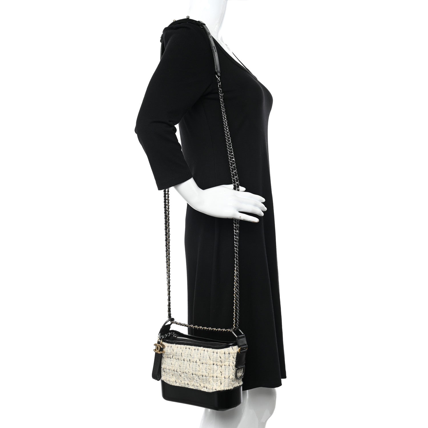 Chanel Tweed Calfskin Quilted Small Gabrielle Hobo Ivory Black 2 of 10