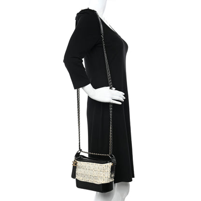 Chanel Tweed Calfskin Quilted Small Gabrielle Hobo Ivory Black 2 of 10