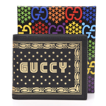 Gucci X SEGA Calfskin GUCCY Stars Bi-Fold Wallet Black Gold 8 of 8