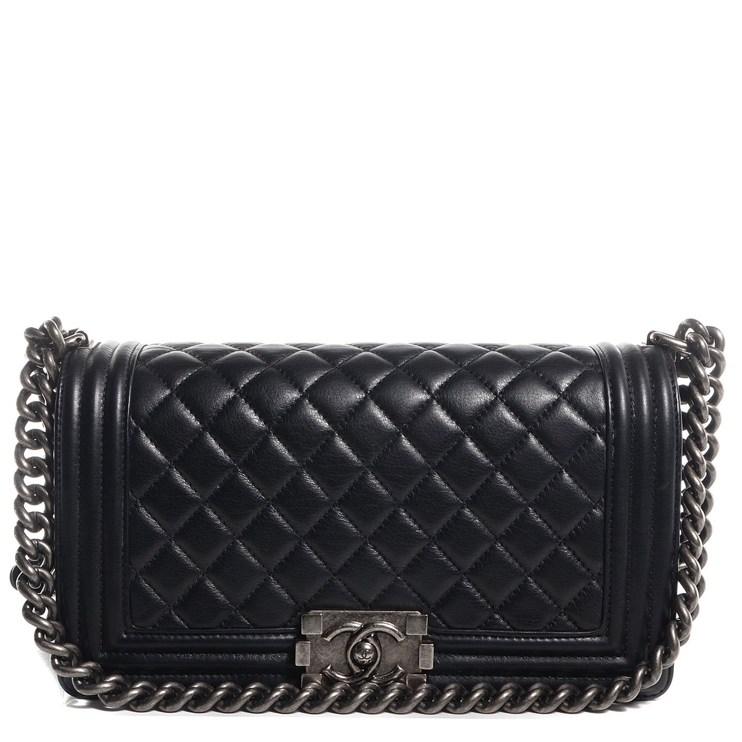 Metallic Calfskin Quilted Medium Boy Flap Black