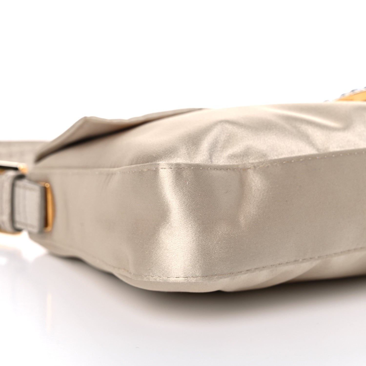Fendi Satin Calfskin Crystal Crocodile Embossed Baguette Beige Pietra 9 of 15
