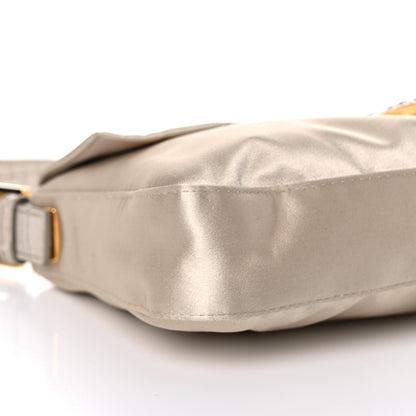 Fendi Satin Calfskin Crystal Crocodile Embossed Baguette Beige Pietra 9 of 15