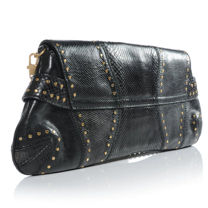 Gucci Python Studded Large Horsebit Chain Clutch Black 3 of 7