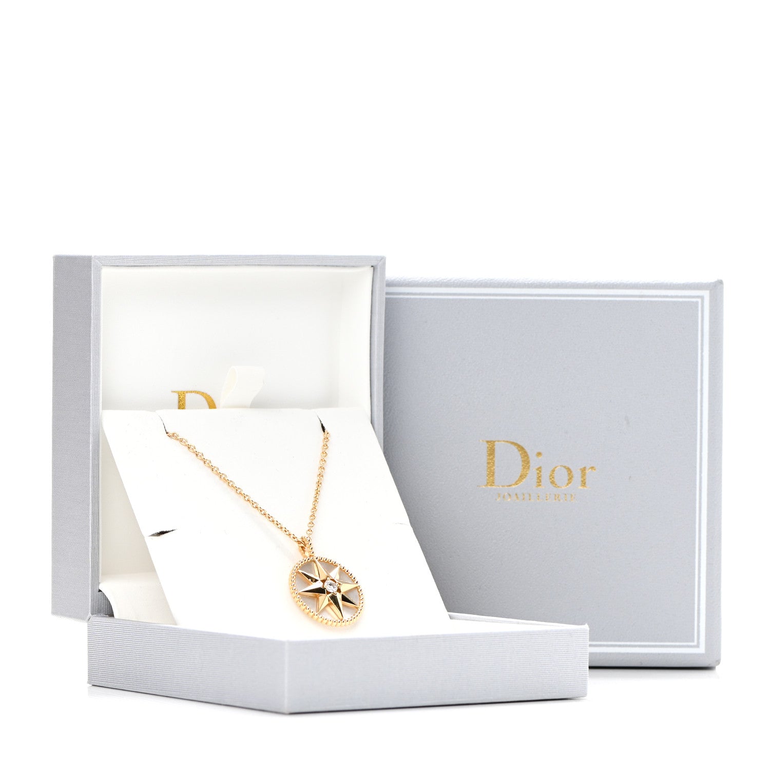 Christian Dior 18K Yellow Gold Diamond Mother of Pearl Rose Des Vents Medallion Necklace 8 of 8