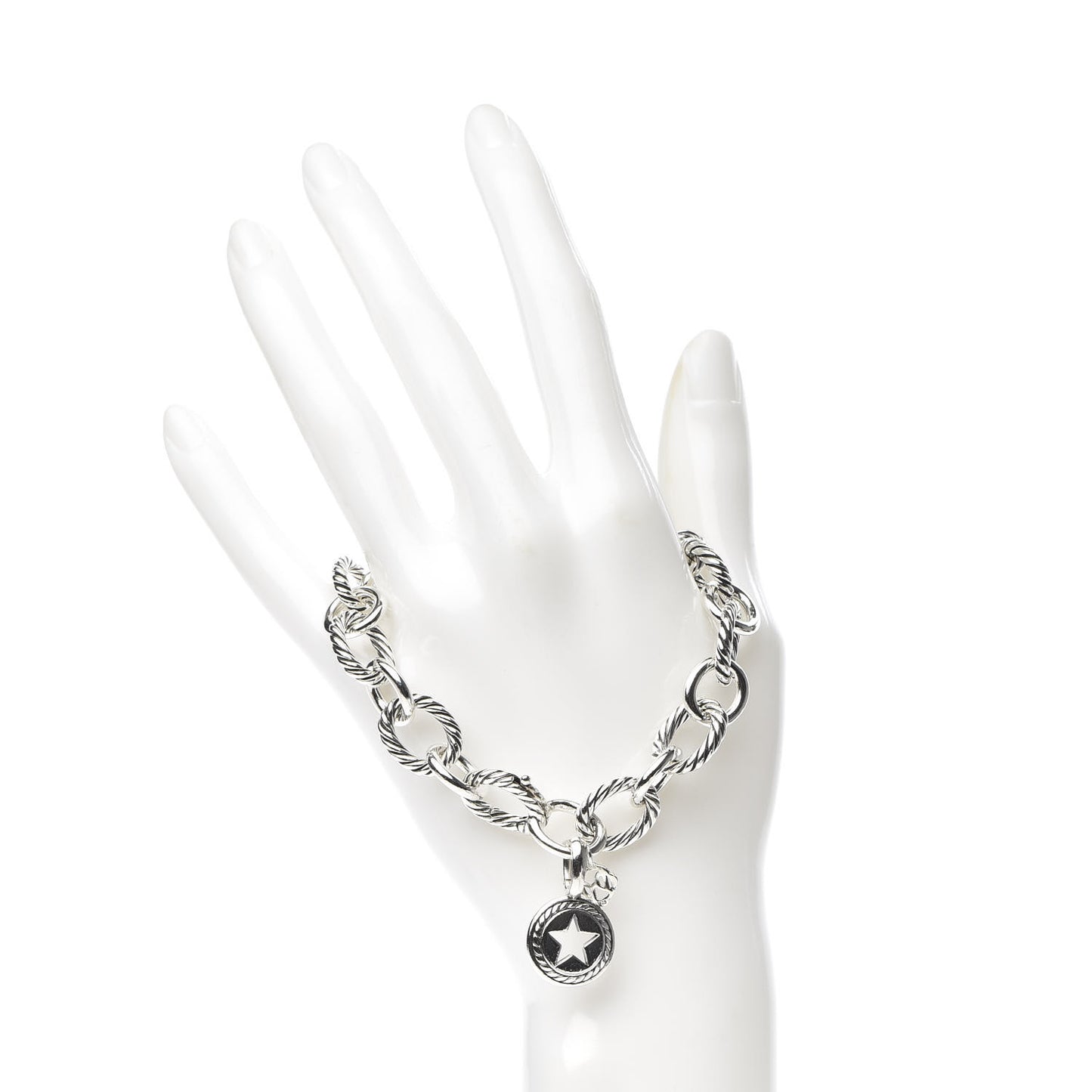 Sterling Silver 12mm Large Oval Link Star Charm Bracelet