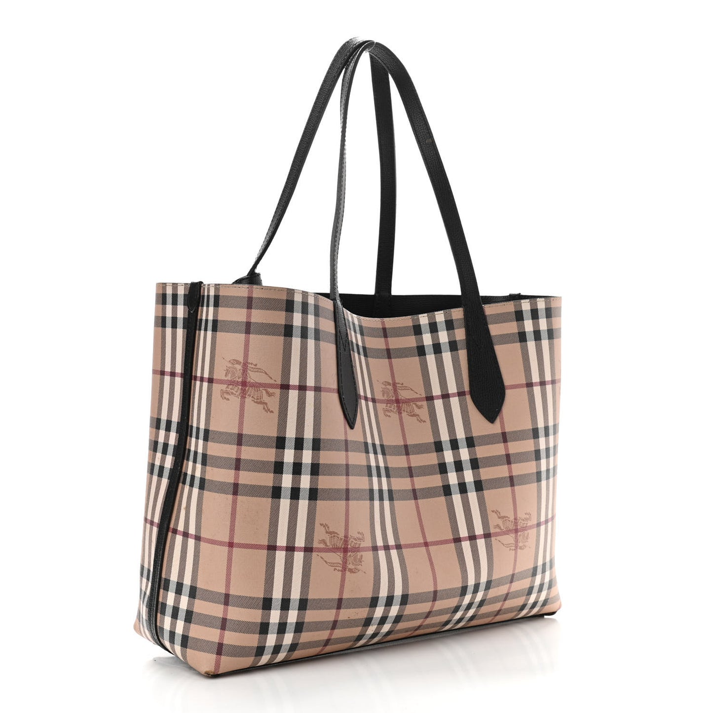Grainy Calfskin Haymarket Check Medium Reversible Tote Black