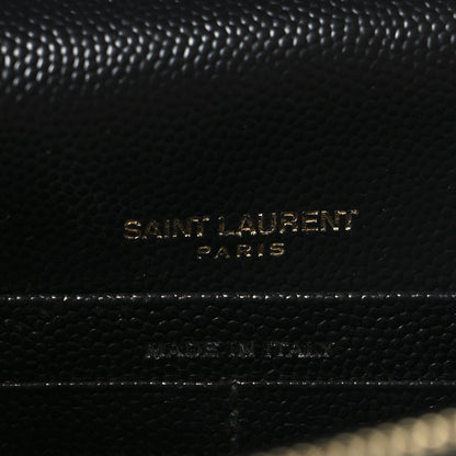 Saint Laurent Grain De Poudre Matelasse Chevron Monogram Envelope Chain Wallet Black 6 of 9