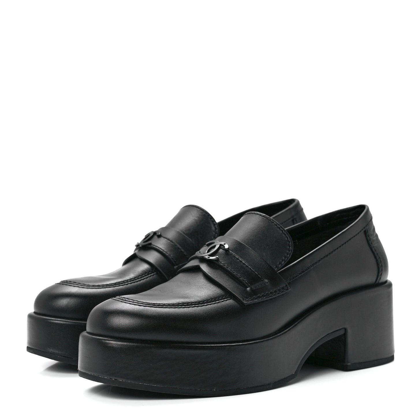 Calfskin CC Platform Loafers 38.5 Black
