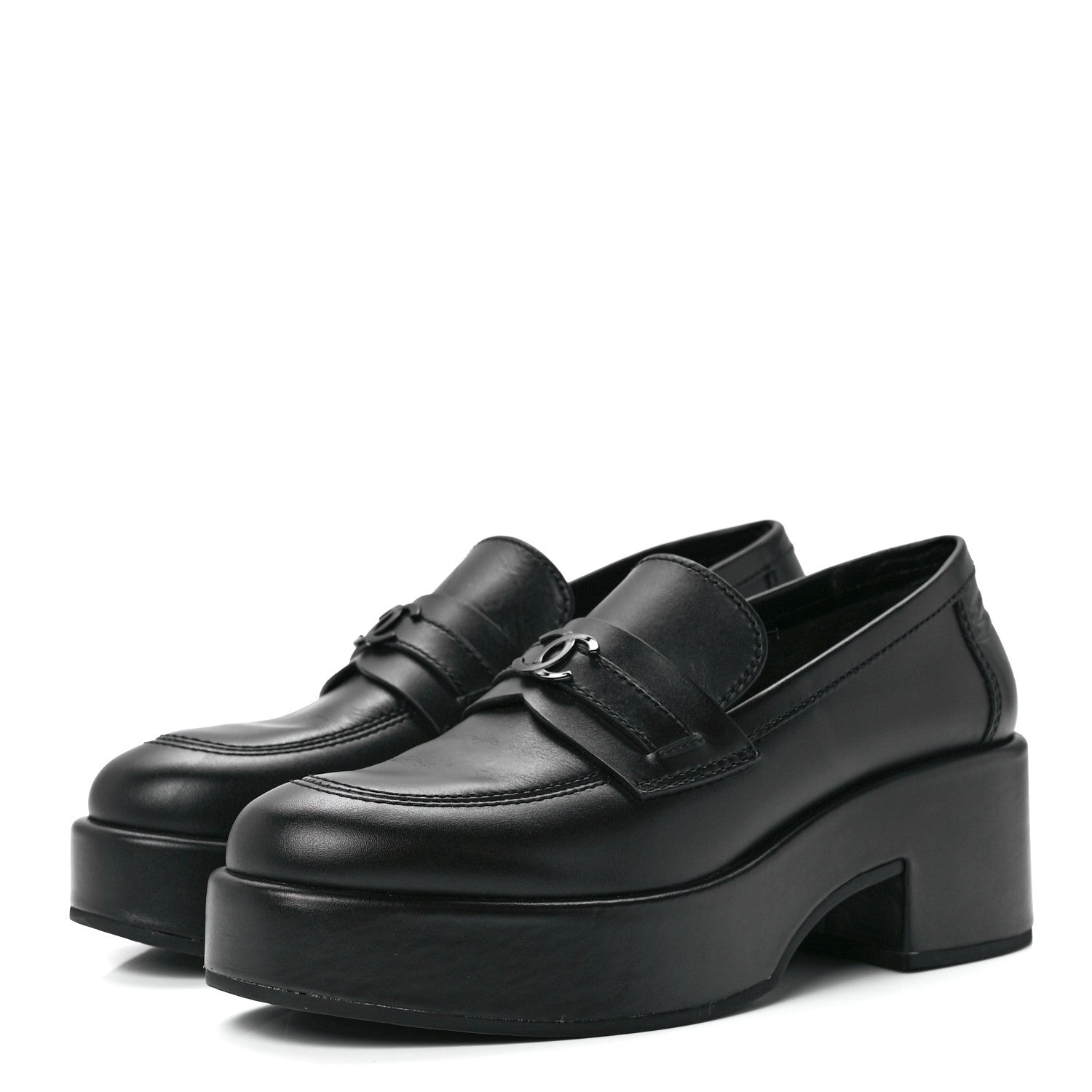 Chanel Calfskin CC Platform Loafers 38.5 Black 3 of 9