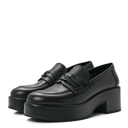 Chanel Calfskin CC Platform Loafers 38.5 Black 3 of 9