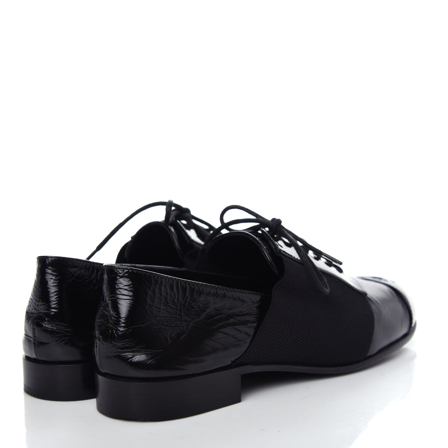 Chanel Goatskin Patent Womens CC Cap Toe Lace Up Oxfords 36.5 Black 4 of 11