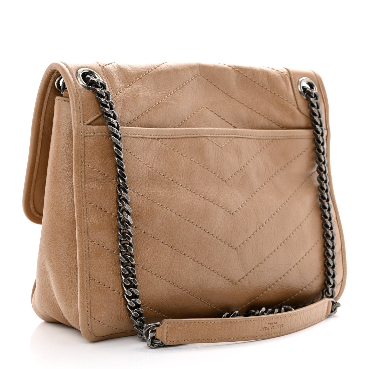 Crinkled Calfskin Matelasse Monogram Medium Niki Chain Satchel Dark Toffee