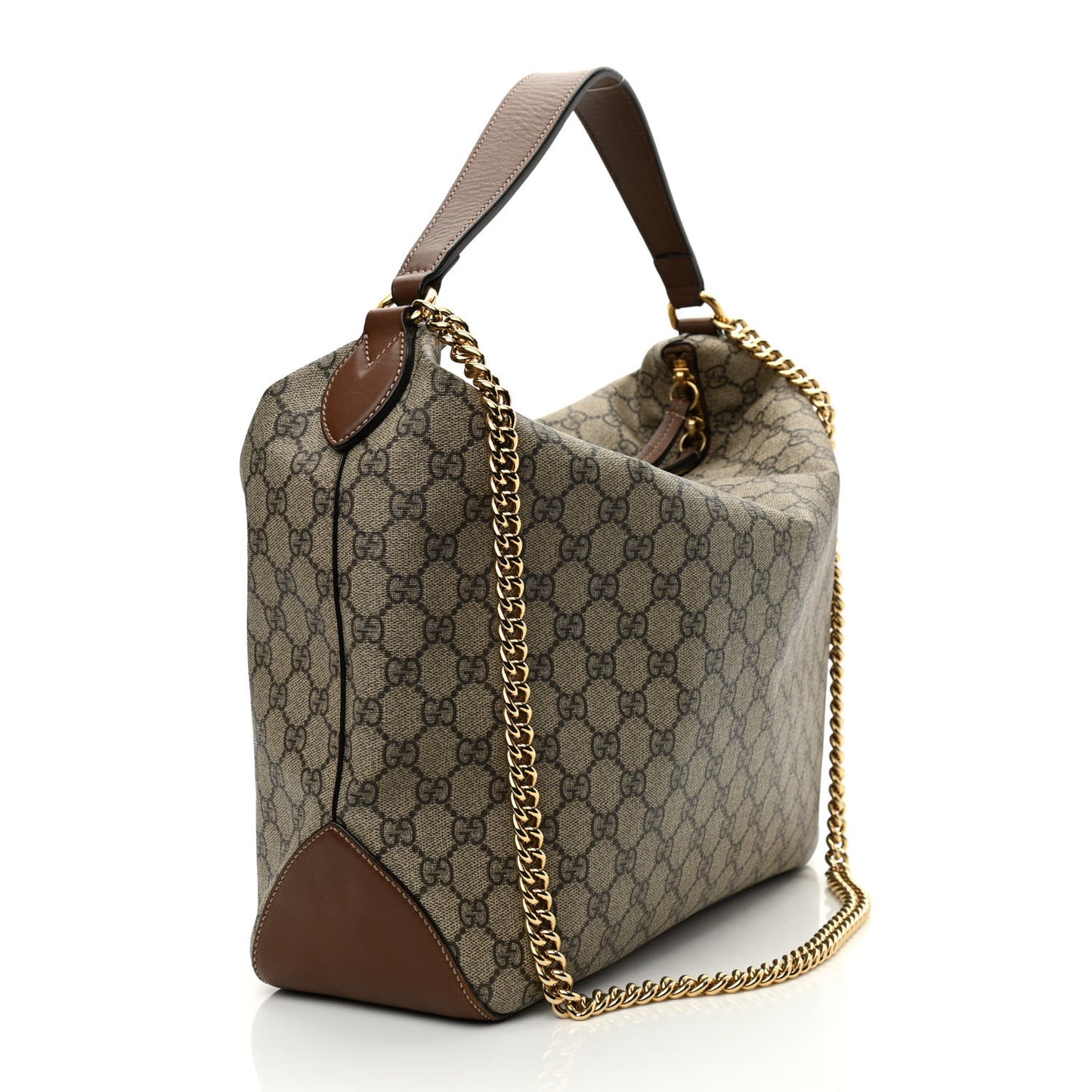 GG Supreme Monogram Large Linea A Hobo Light Brown