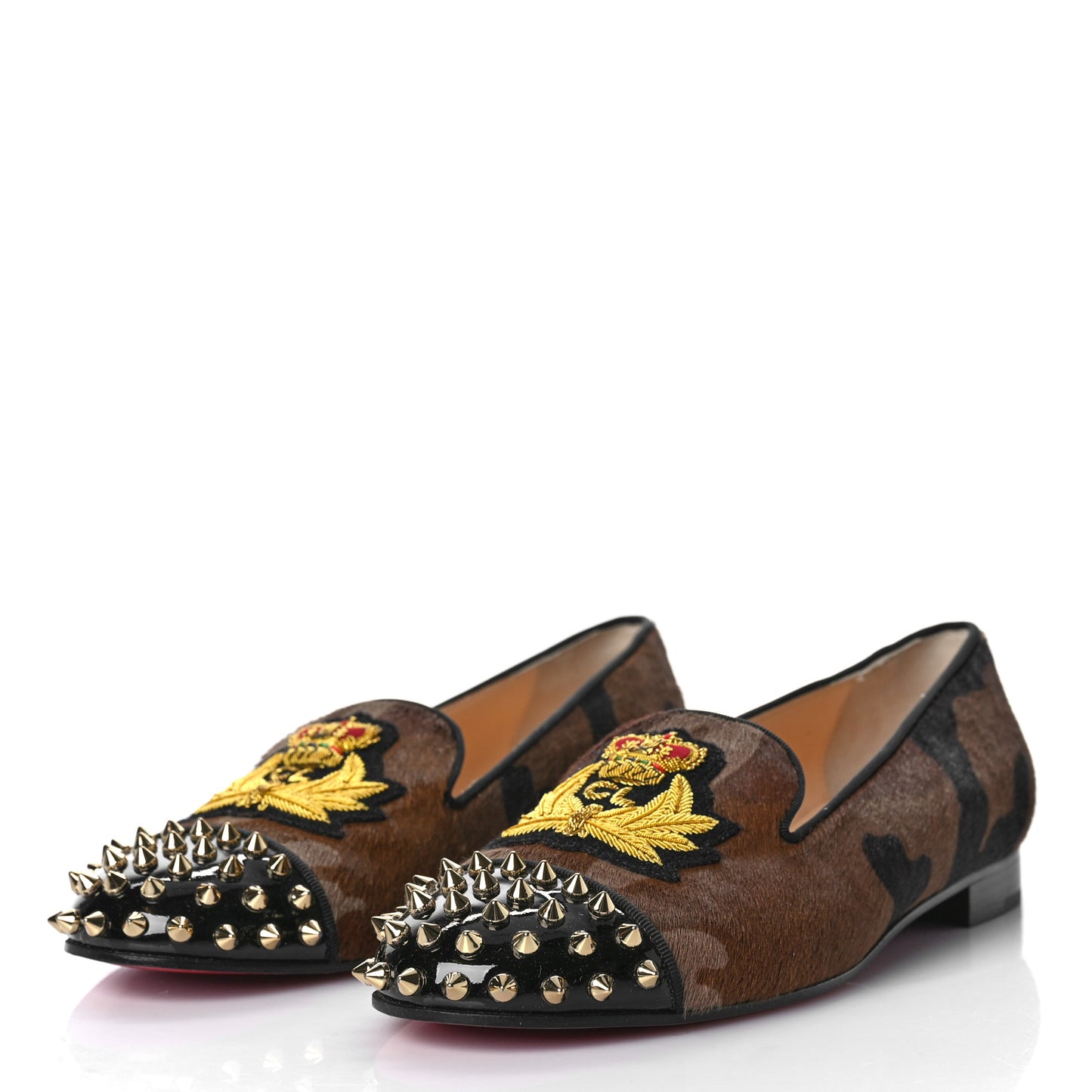 Pony Hair Print Spikes Womens Intern Flat Loafers 38 Camo Black