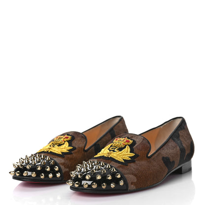 Christian Louboutin Pony Hair Print Spikes Womens Intern Flat Loafers 38 Camo Black 4 of 10