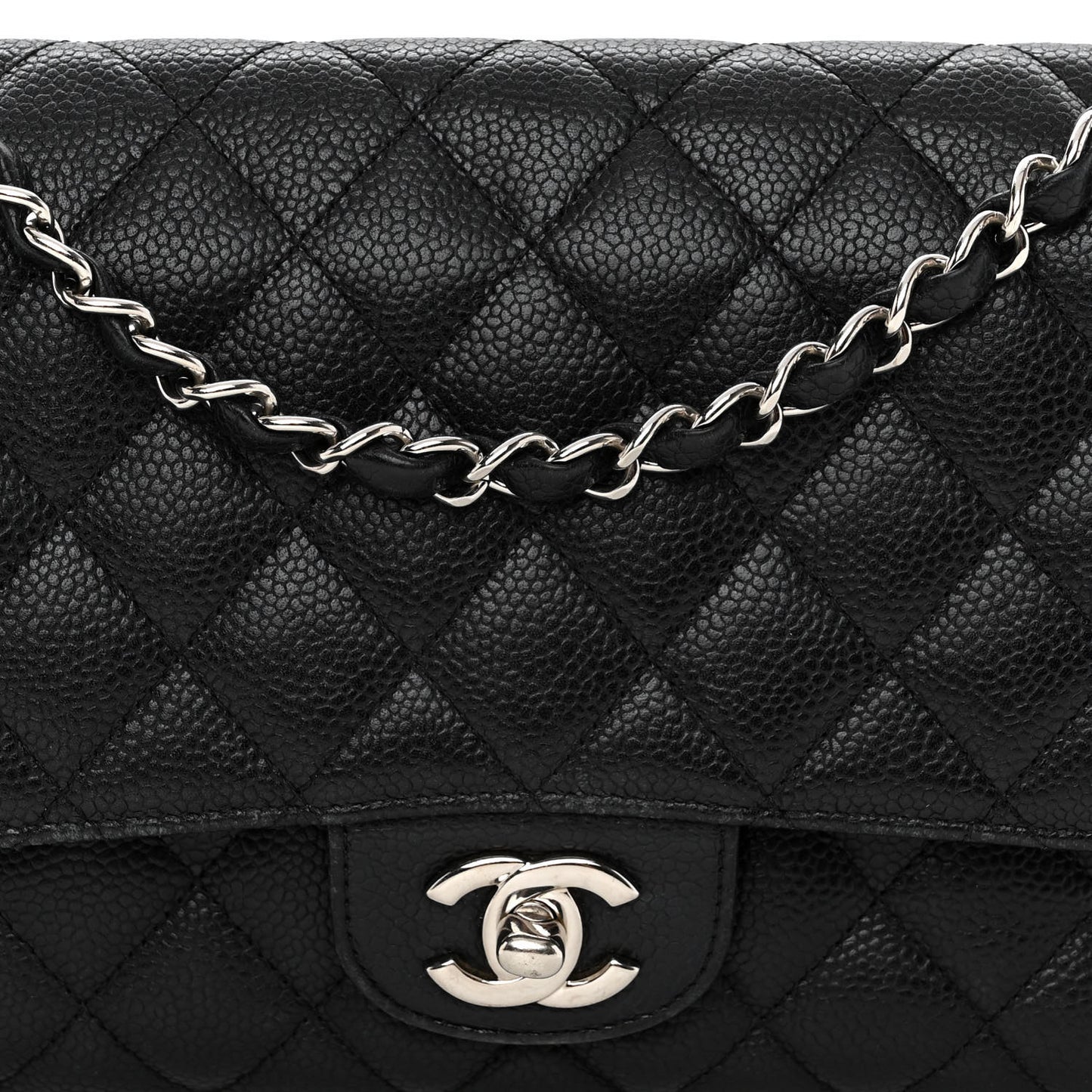 Caviar Quilted Medium Double Flap Black