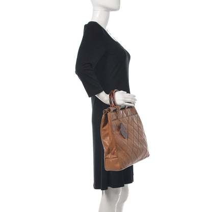 Chanel Calfskin Quilted Tortoise Handle Tote Brown 2 of 16