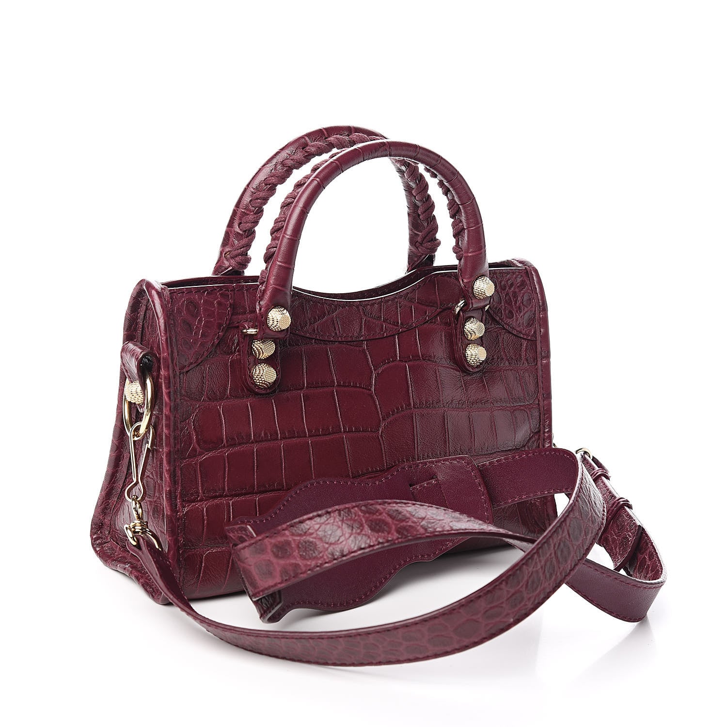 Balenciaga Calfskin Crocodile Embossed Giant 12 Gold Hardware Mini City Violet Prune 3 of 10