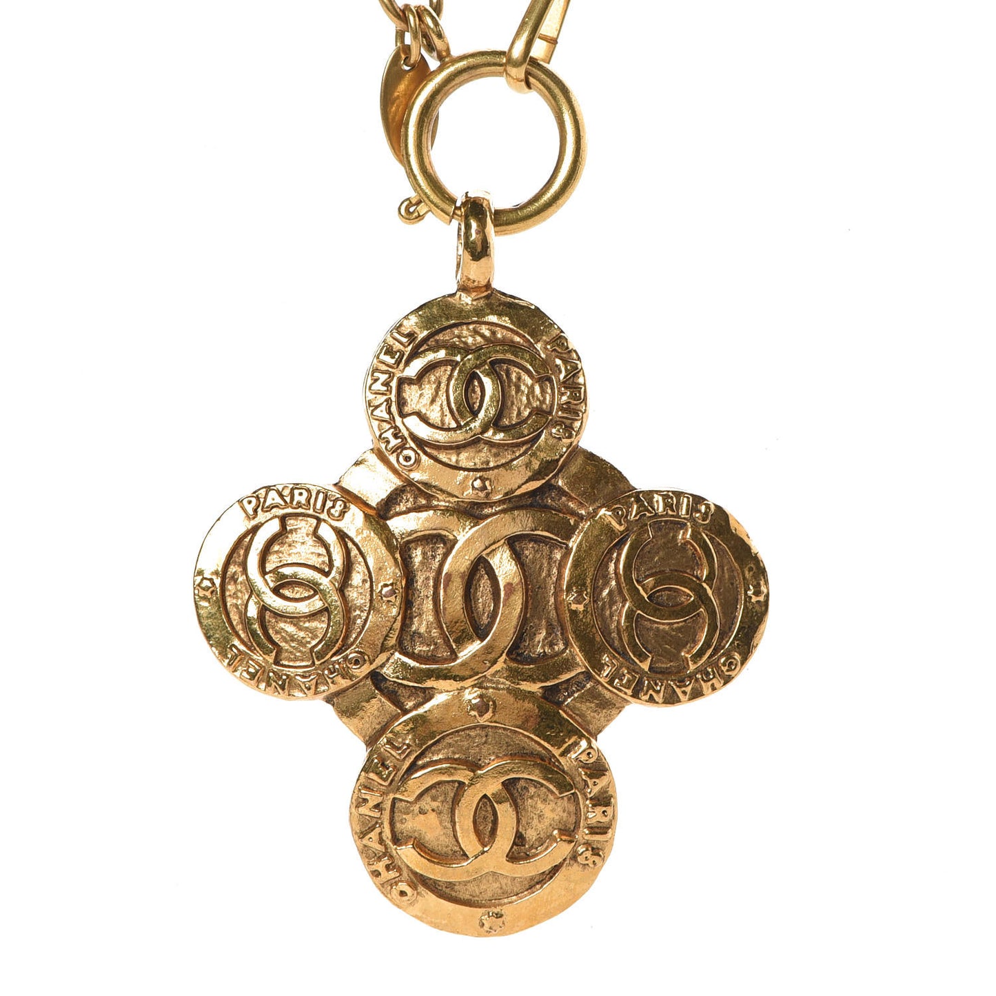 CC Chain Pendant Long Necklace Gold