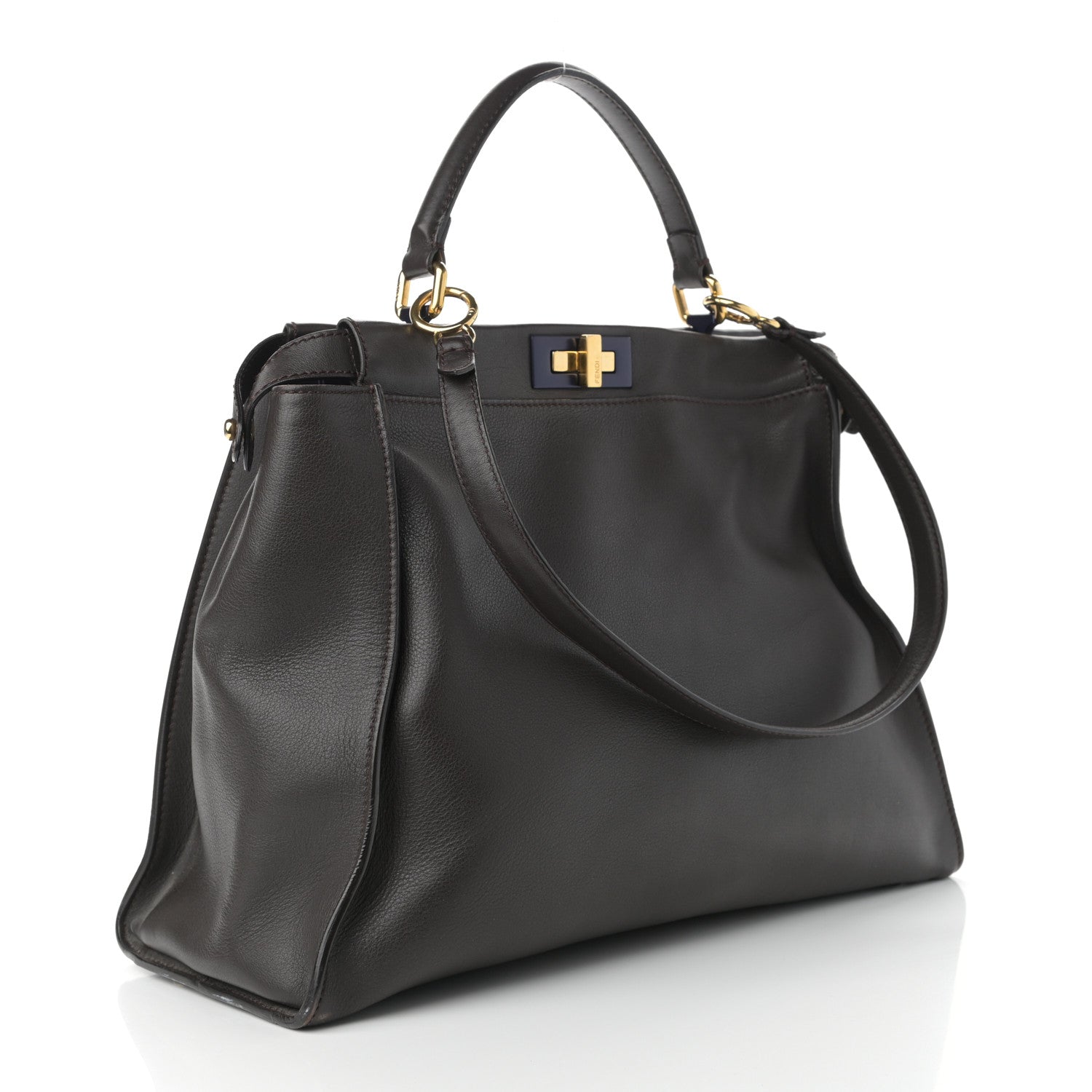 Fendi Vitello Dolce Marmol Large Peekaboo Iconic Satchel Ebano Blu Scuro 3 of 16
