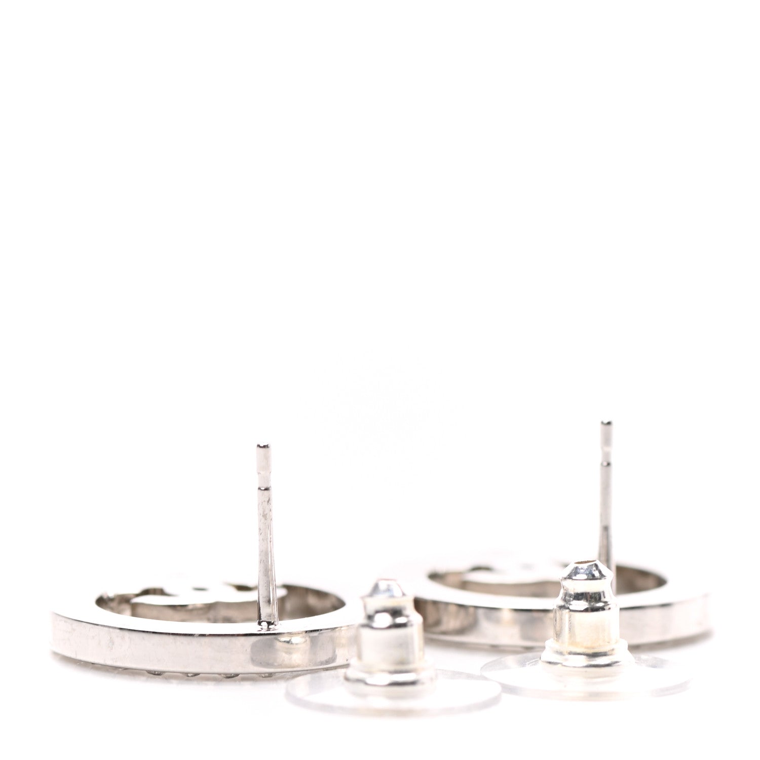 Chanel Crystal CC Round Earrings Silver 3 of 4