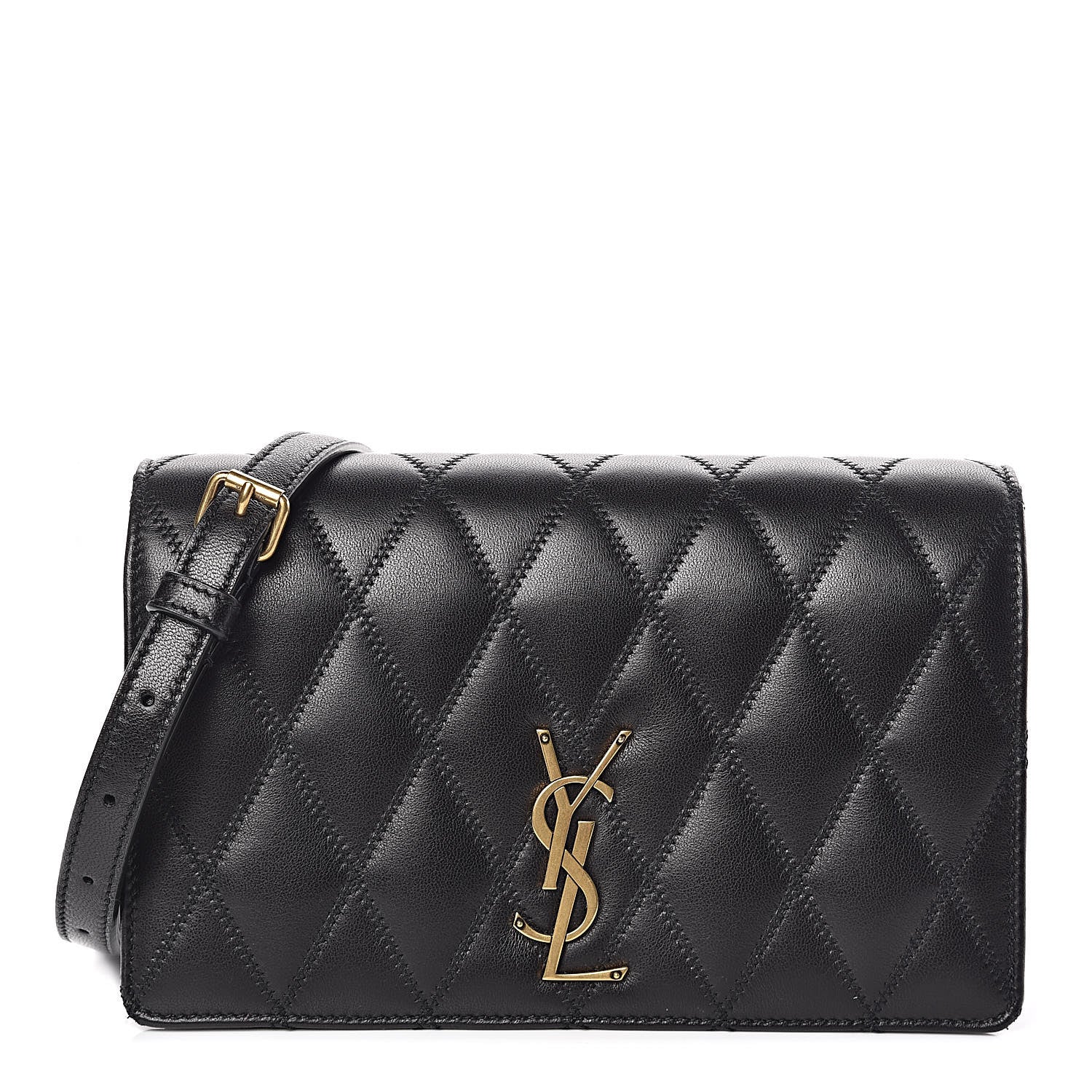 Saint Laurent Lambskin Diamond Quilted Monogram Angie Chain Bag Black 1 of 11