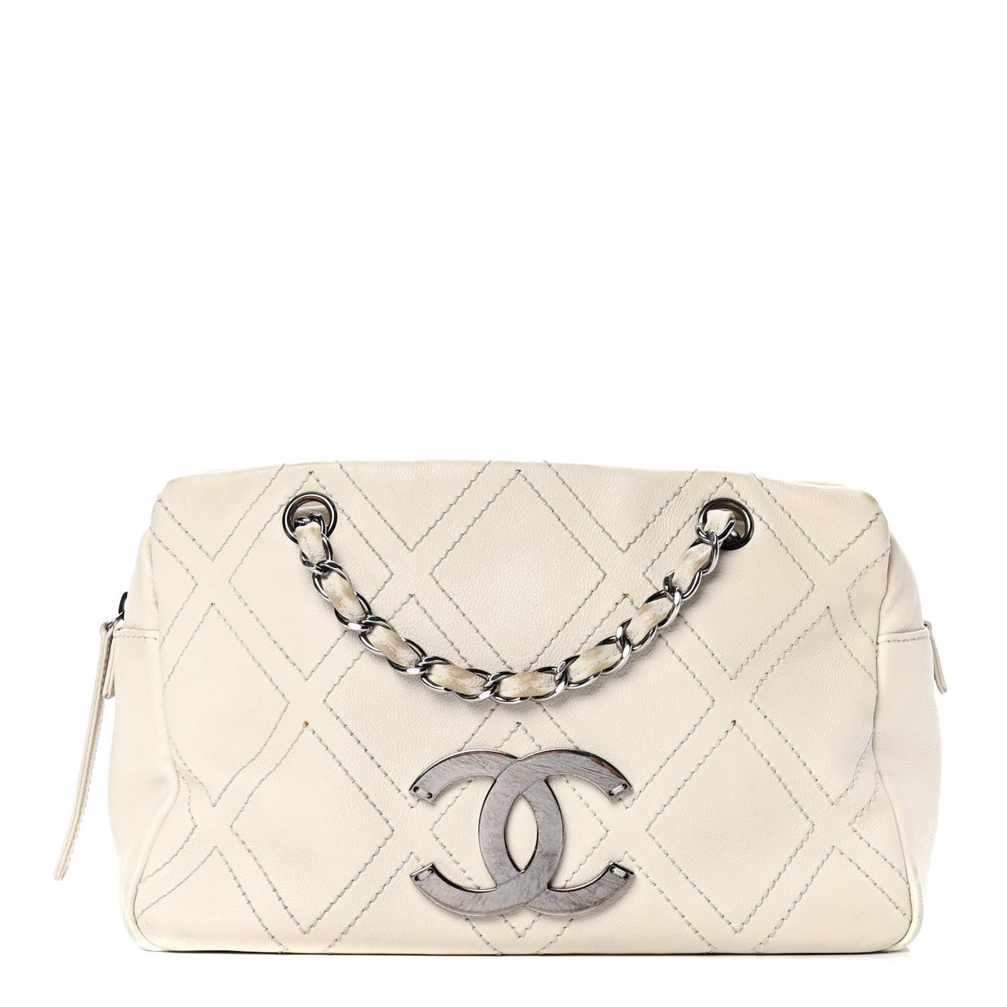 Calfskin Small Diamond Stitch Tote White