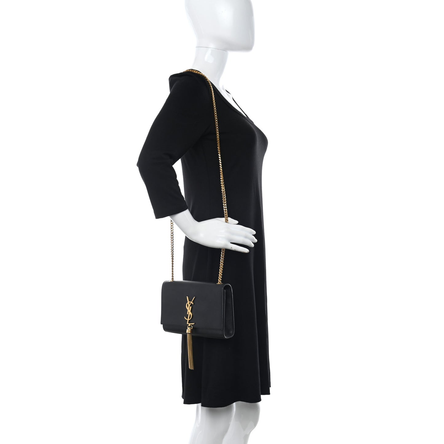 Calfskin Small Classic Monogram Kate Tassel Satchel Black