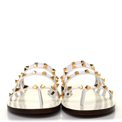 Valentino Garavani Calfskin Rockstud Flair Caged Flat Slide Sandals 39 White 2 of 4