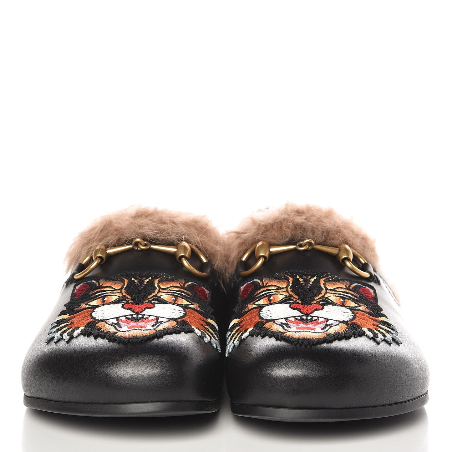 Calfskin Fur Angry Cat Mens Horsebit River Slingback Slippers 7 Black