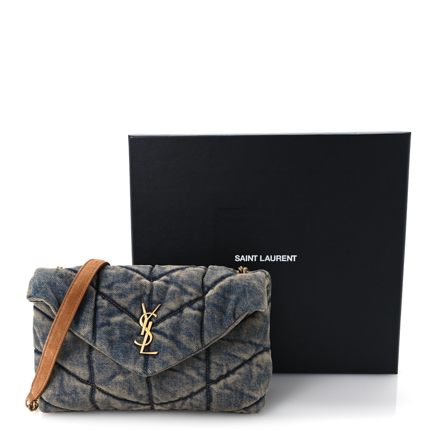 Saint Laurent Denim Quilted Toy Loulou Puffer Monogram Chain Satchel Blue Cinnamon 11 of 11