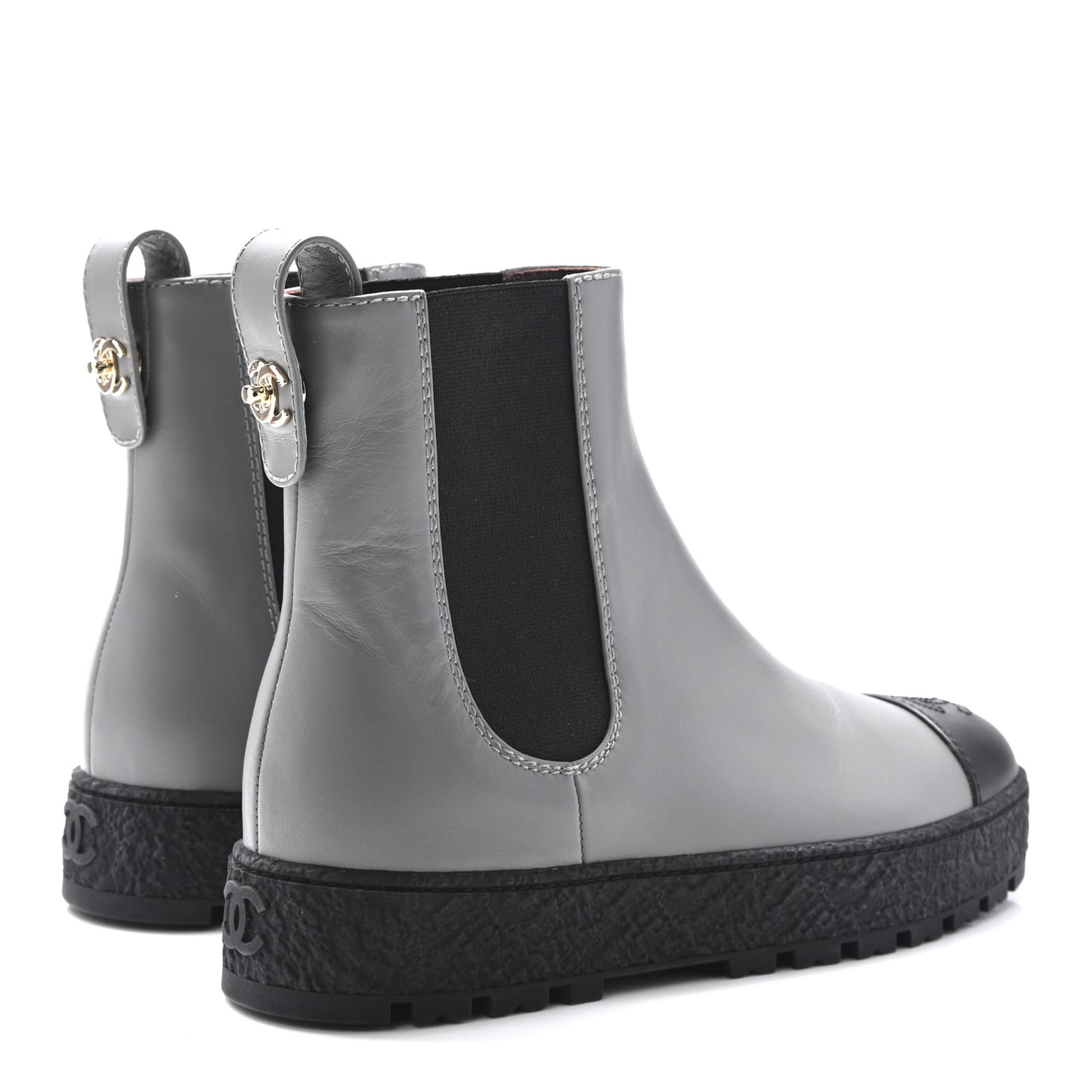 Calfskin Cap Toe CC Ankle Boots 38.5 Grey Black