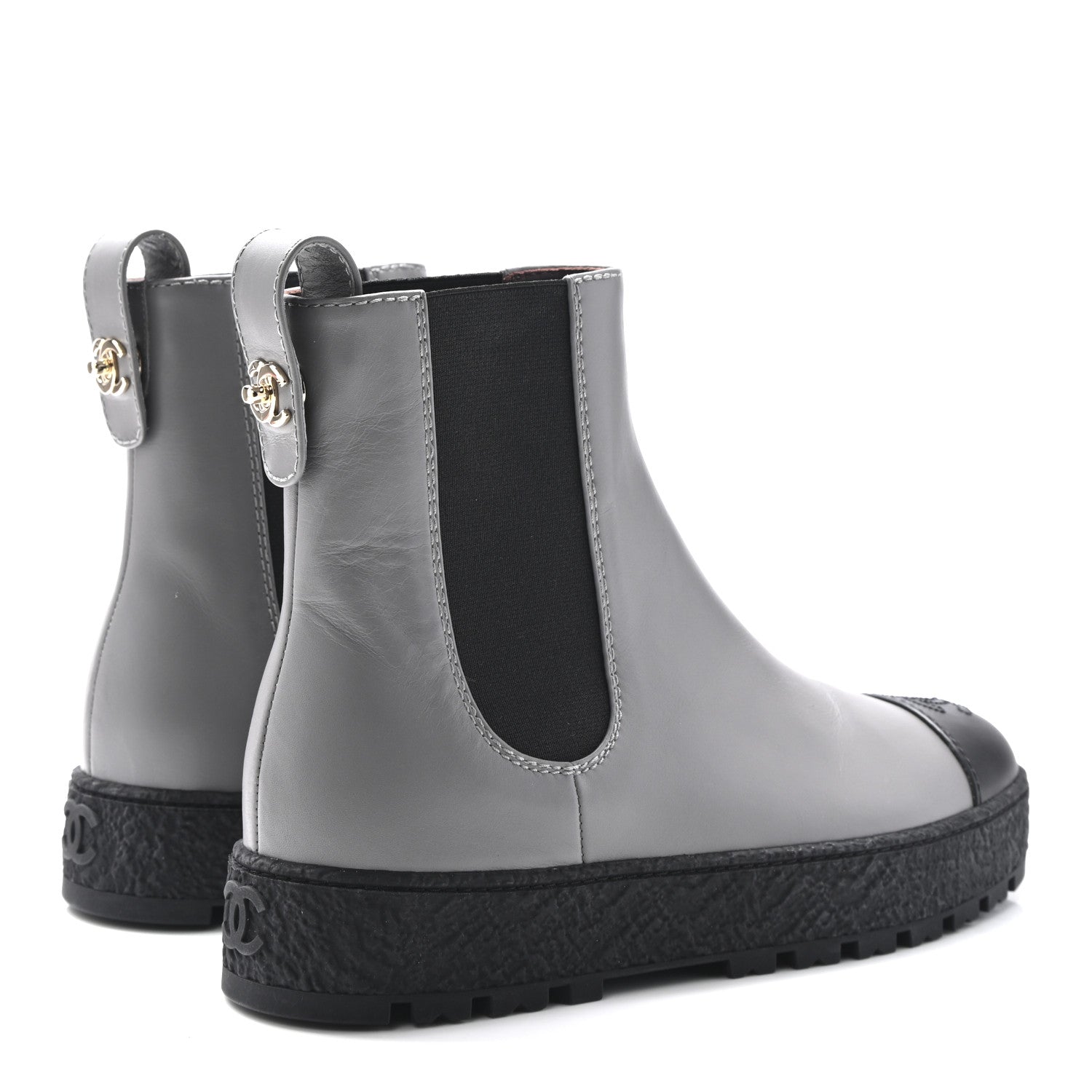Chanel Calfskin Cap Toe CC Ankle Boots 38.5 Grey Black 5 of 10