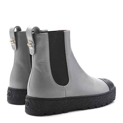 Chanel Calfskin Cap Toe CC Ankle Boots 38.5 Grey Black 5 of 10