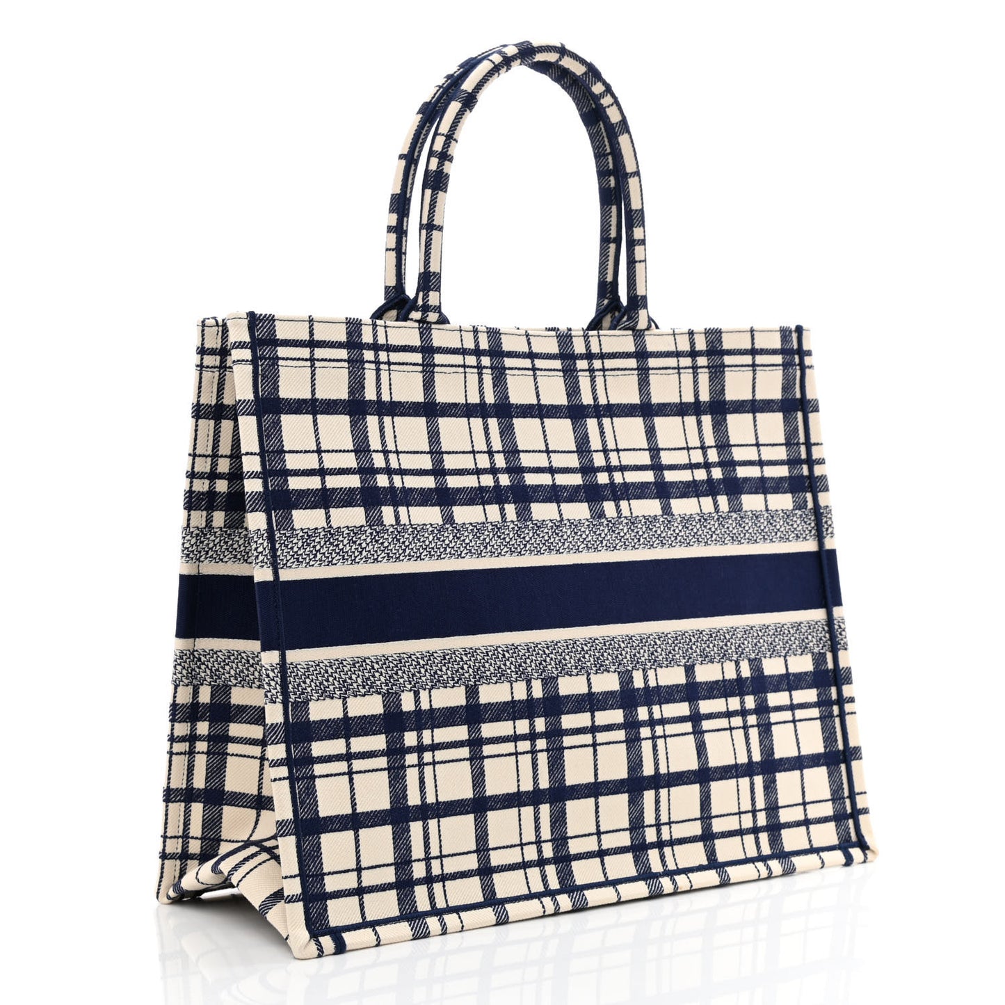 Canvas Embroidered Large Check'n'Dior Book Tote Blue