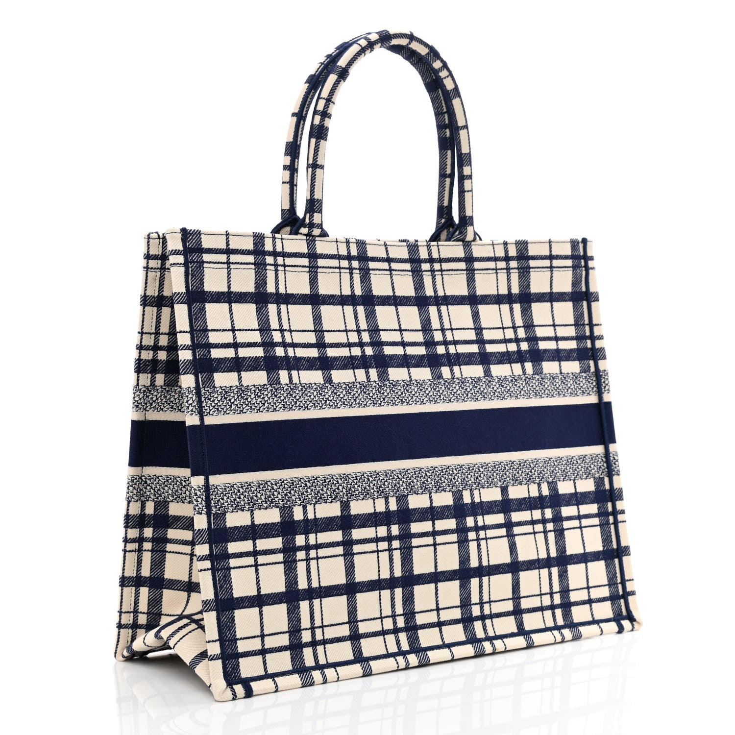 Christian Dior Canvas Embroidered Large Check'n'Dior Book Tote Blue 3 of 11