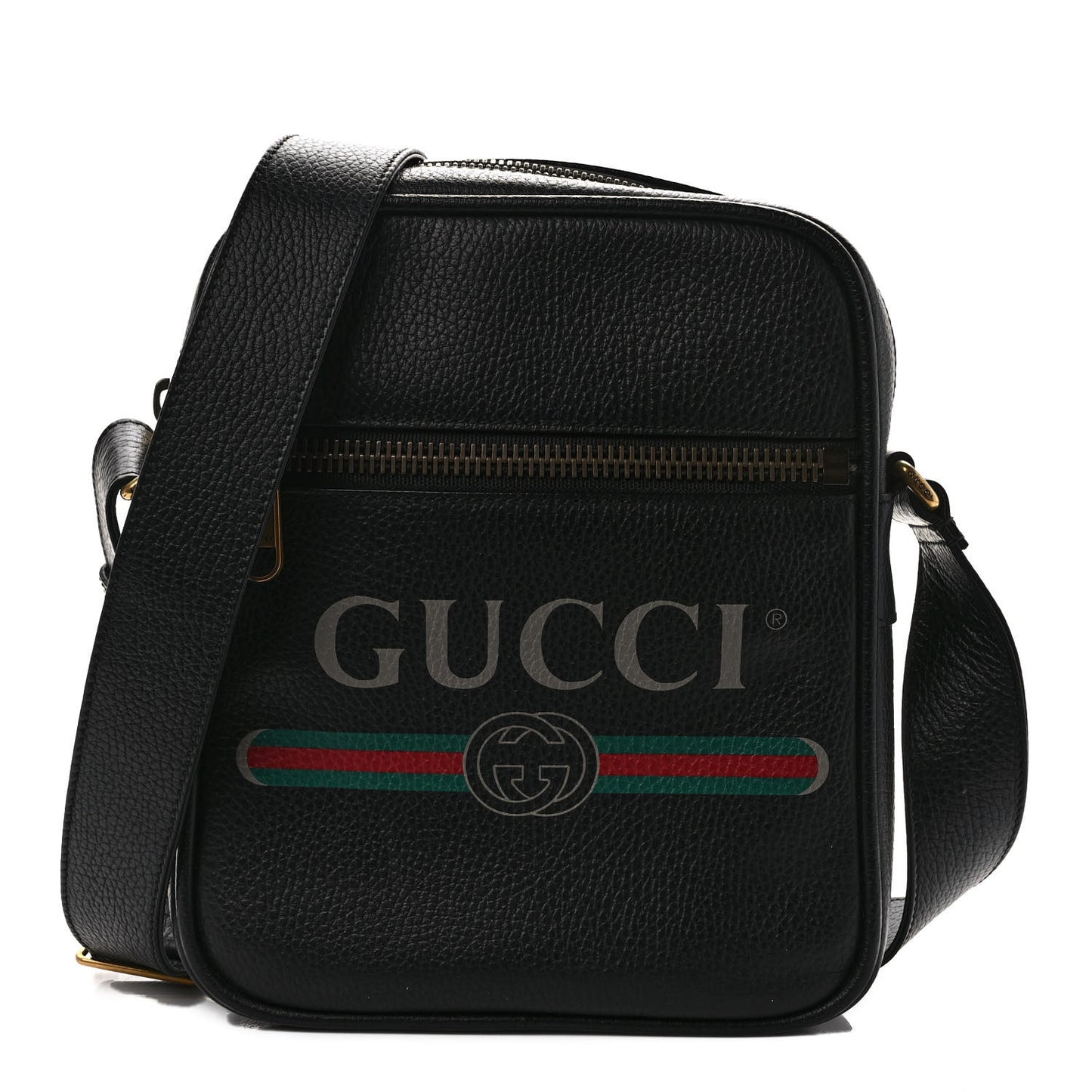 Grained Calfskin Logo Messenger Bag Black