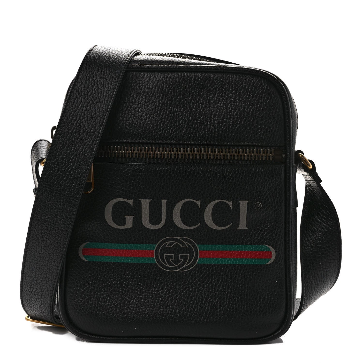 Gucci Grained Calfskin Logo Messenger Bag Black 1 of 9