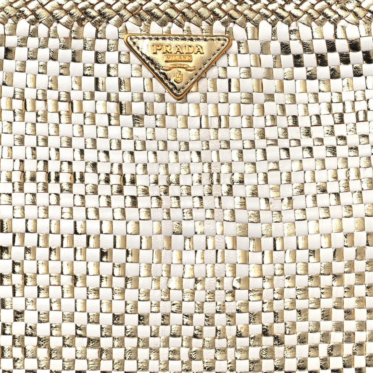 Goatskin Woven Small Tote White Gold