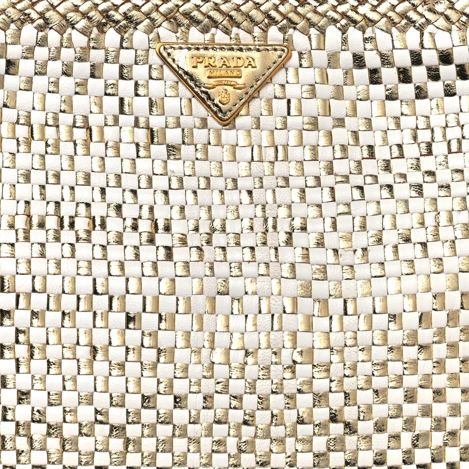Prada Goatskin Woven Small Tote White Gold 7 of 12