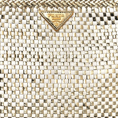 Prada Goatskin Woven Small Tote White Gold 7 of 12