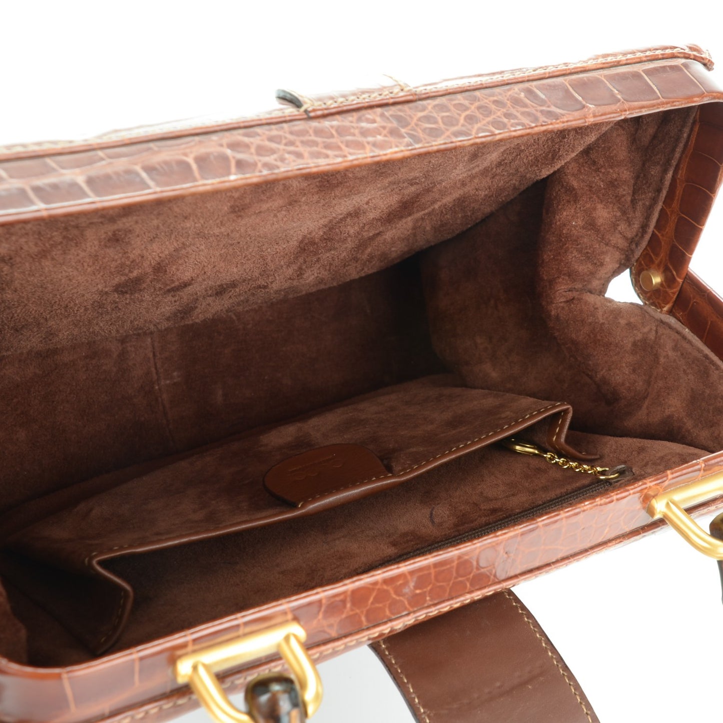 Alligator Bamboo Top Handle Bag Brown