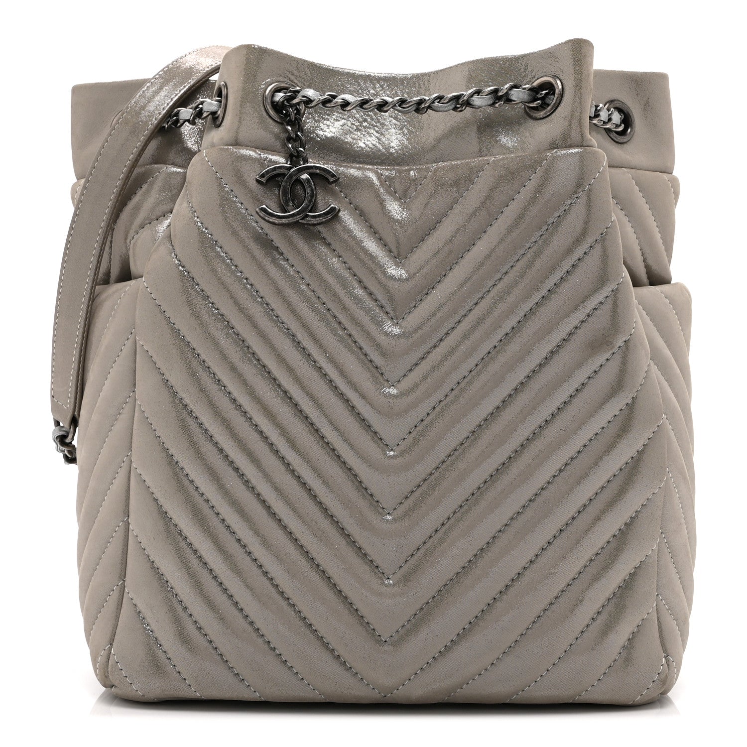 Chanel Iridescent Calfskin Chevron Small Urban Spirit Drawstring Bag Silver 1 of 10