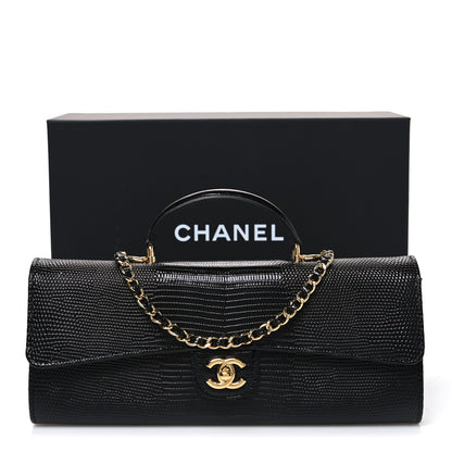 Chanel Calfskin Lizard Embossed Top Handle Long Clutch With Chain Black 12 of 12