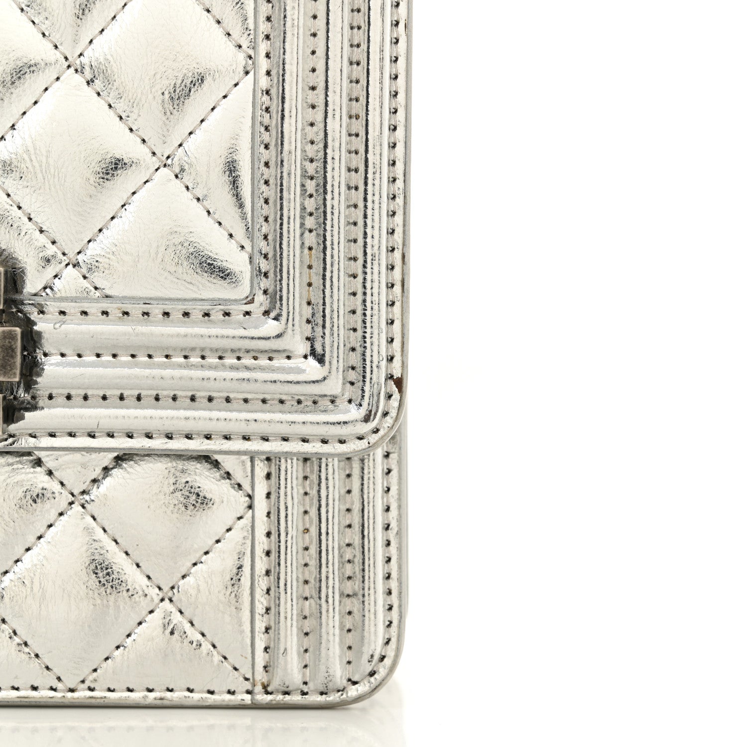 Chanel Metallic Goatskin Quilted North South Boy Flap Silver 14 of 16