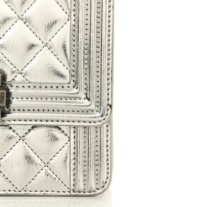 Chanel Metallic Goatskin Quilted North South Boy Flap Silver 14 of 16