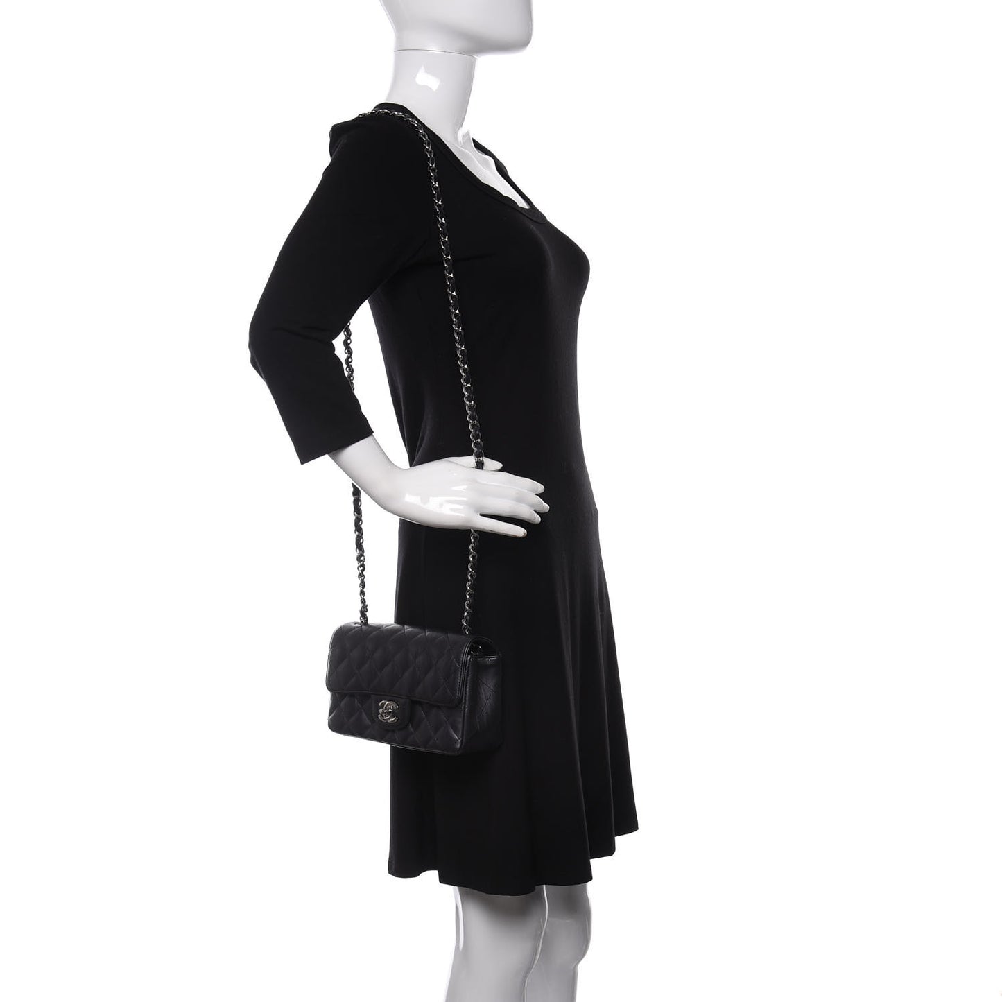 Iridescent Calfskin Quilted Mini Rectangular Flap Charcoal