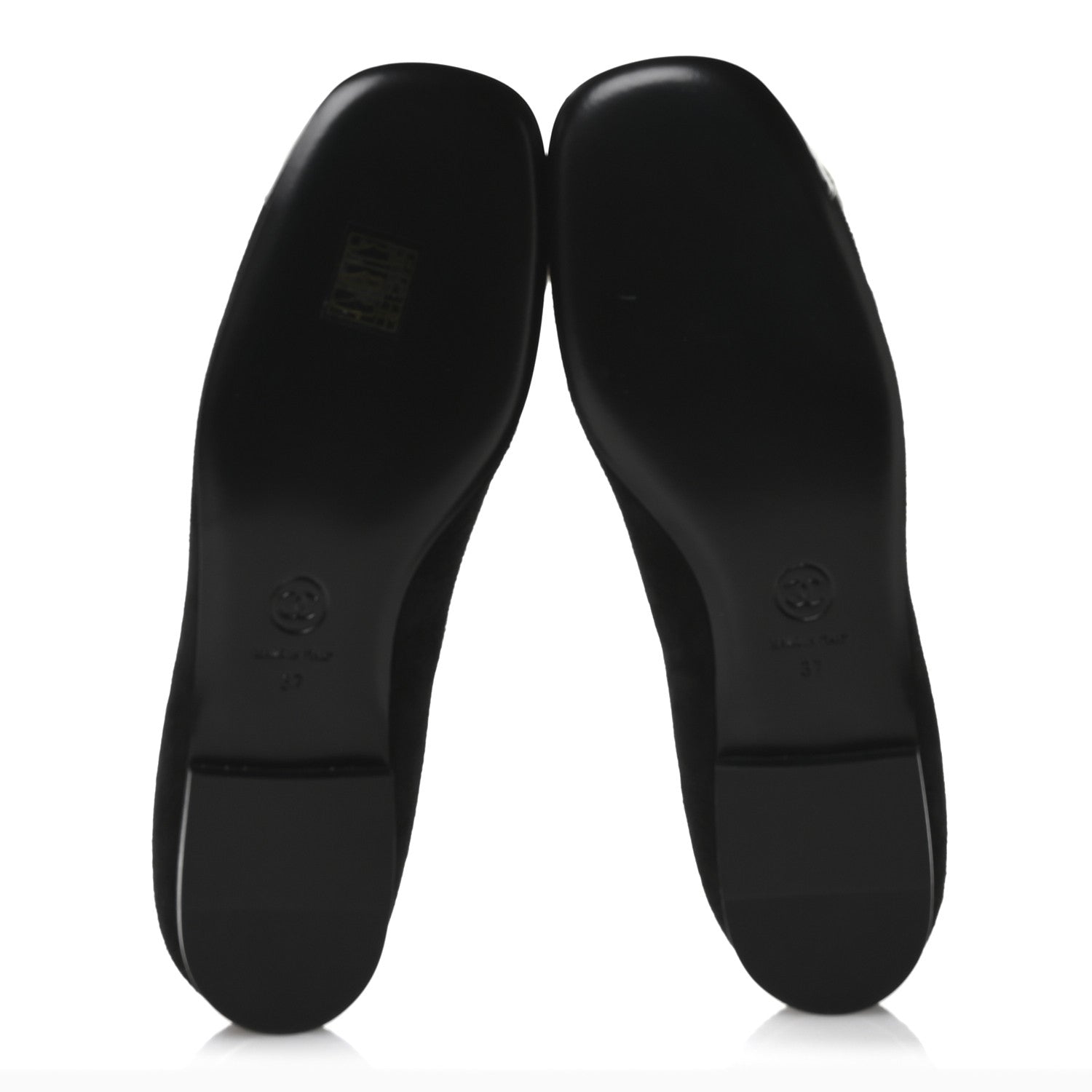 Chanel Suede Patent Cap Toe Camellia Ballerina Flats 37 Black White 6 of 8