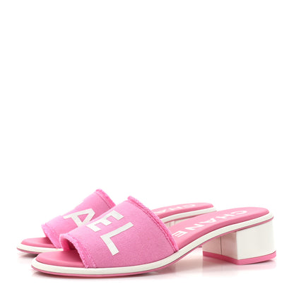 Chanel Cotton Logo Mule Sandals 37.5 Pink White 3 of 11